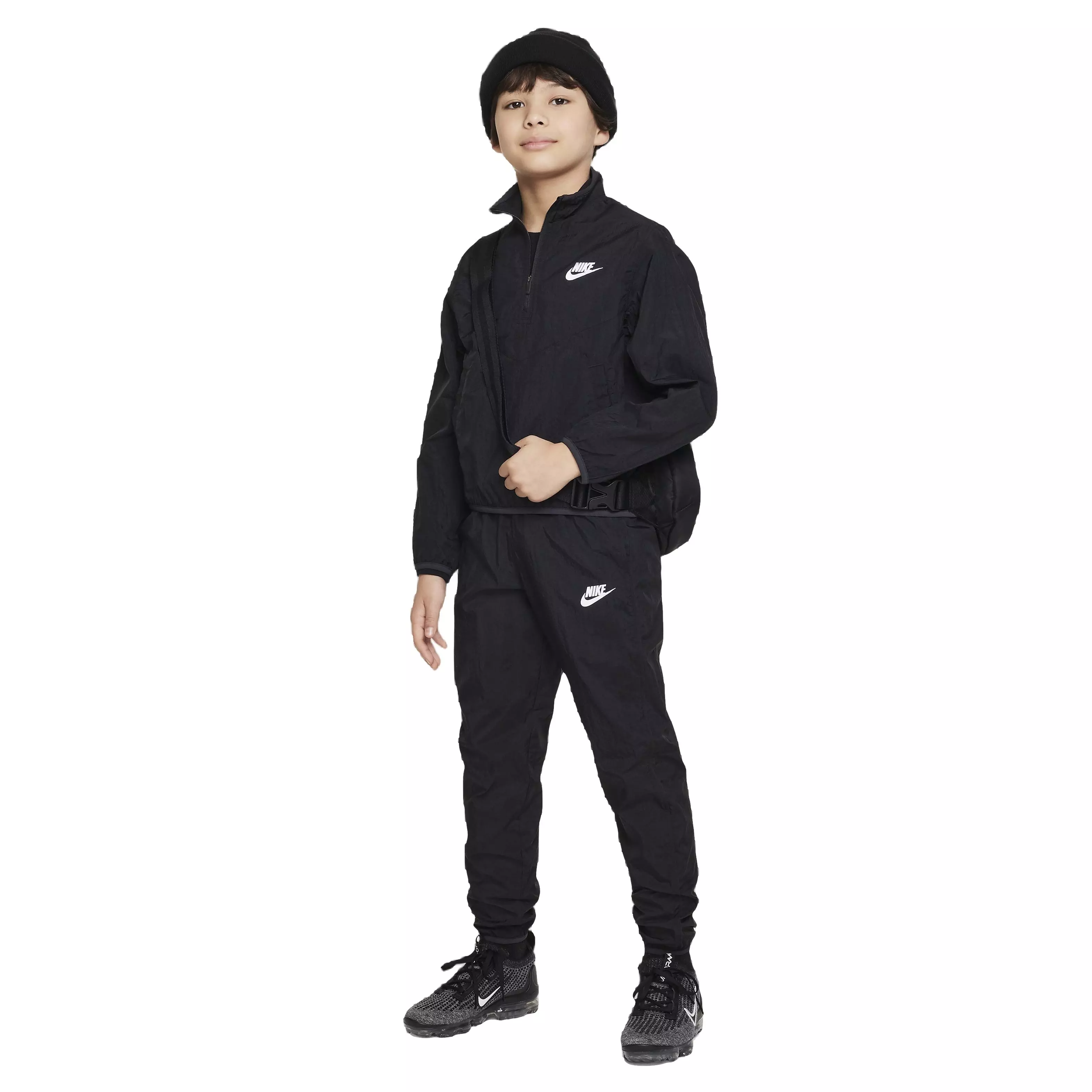 Nike Big Kids' Sportswear Woven HBR Quarter-Zip Tracksuit -Black - BLACK