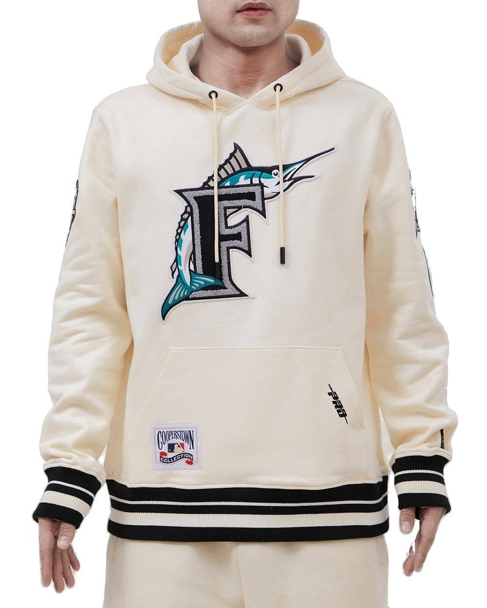 Pro Standard Men's MLB Miami Marlins Retro Classic Fleece Pullover Hoodie -Eggshell/Black - EGGSHELL/BLACK Thumbnail View 1