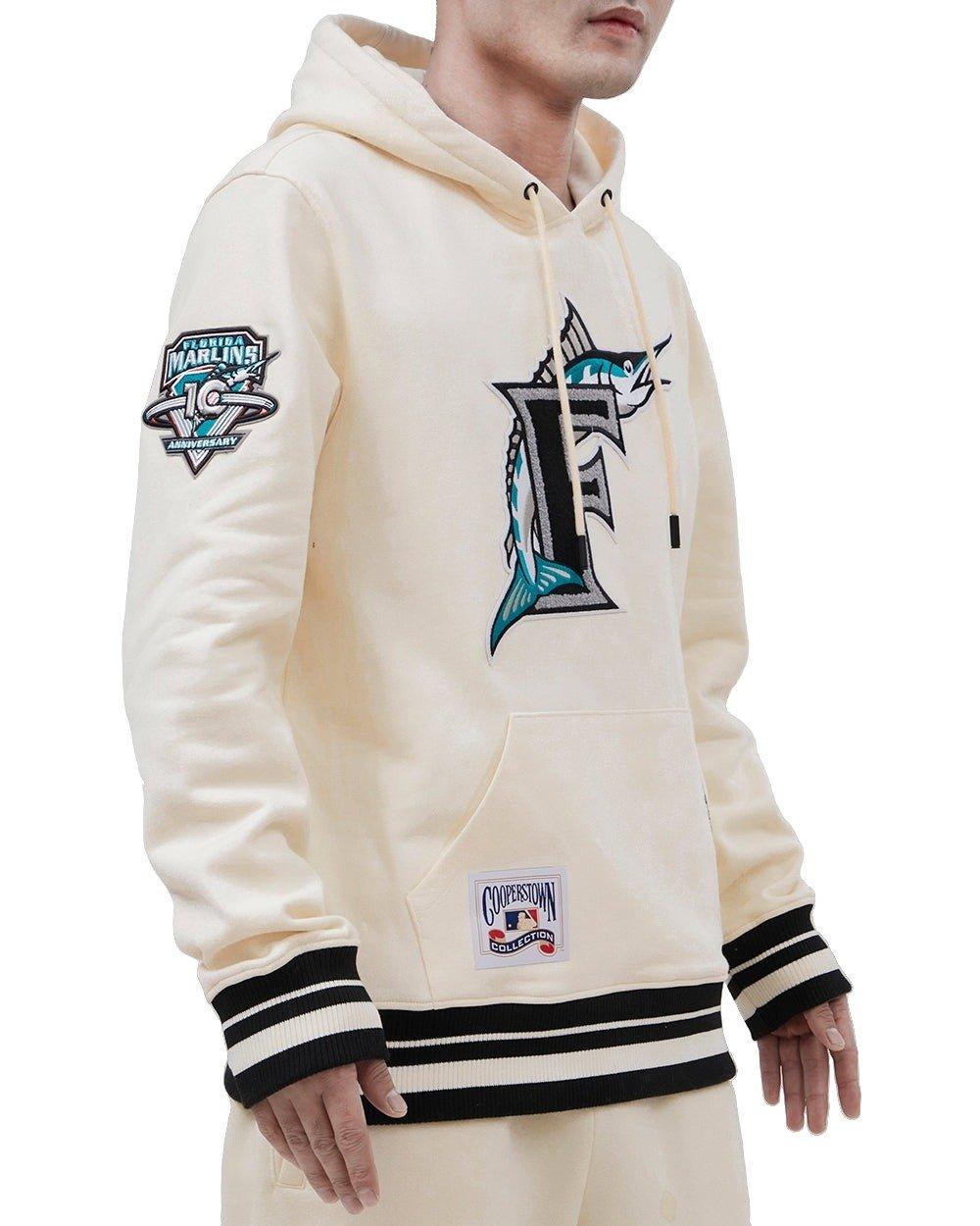 Pro Standard Men's MLB Miami Marlins Retro Classic Fleece Pullover Hoodie - Eggshell/Black - EGGSHELL/BLACK Thumbnail View 3
