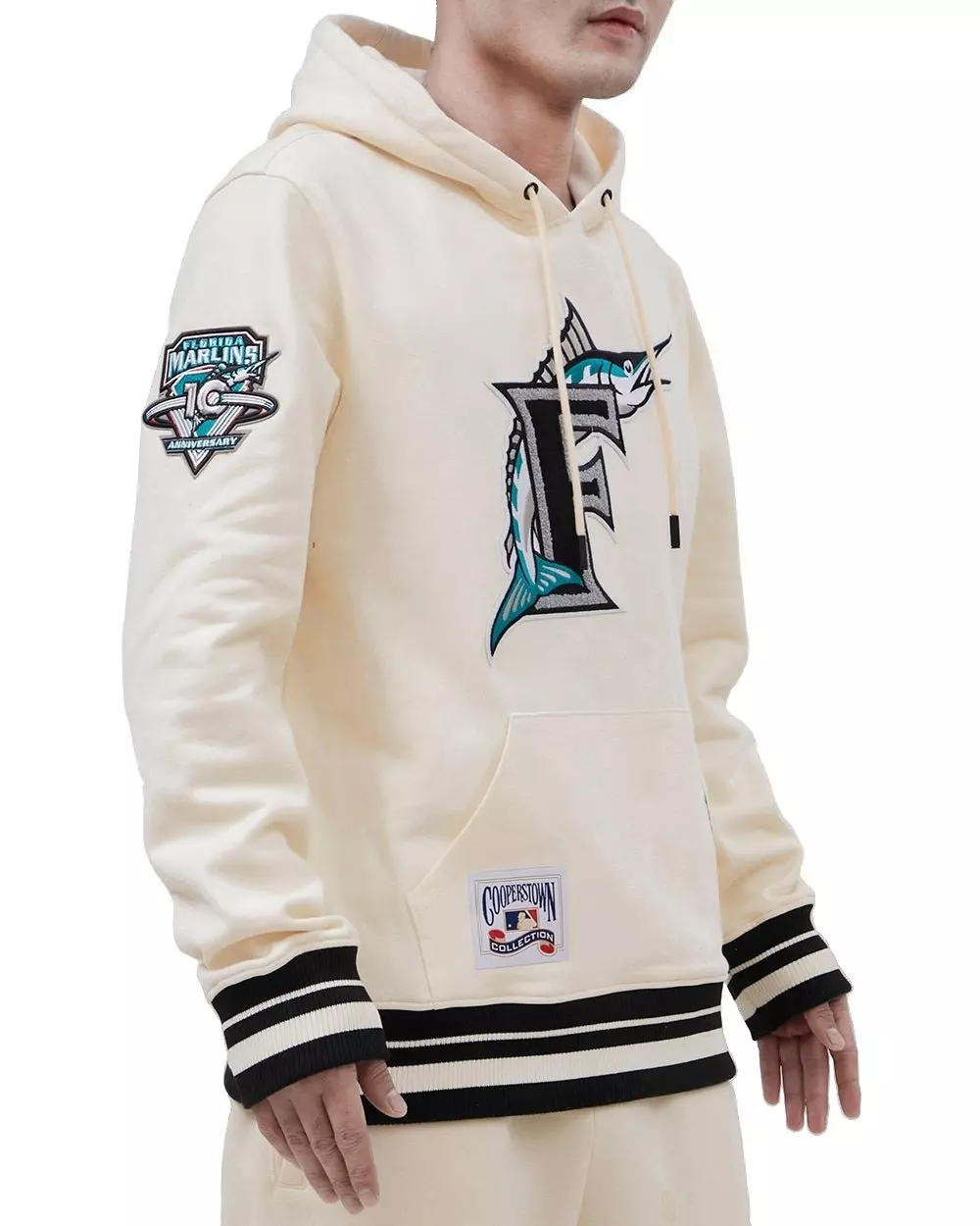 Pro Standard Men's MLB Miami Marlins Retro Classic Fleece Pullover Hoodie -Eggshell/Black - EGGSHELL/BLACK
