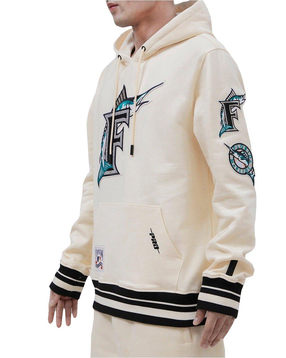 Pro Standard Men's MLB Miami Marlins Retro Classic Fleece Pullover Hoodie - Eggshell/Black - EGGSHELL/BLACK Thumbnail View 4