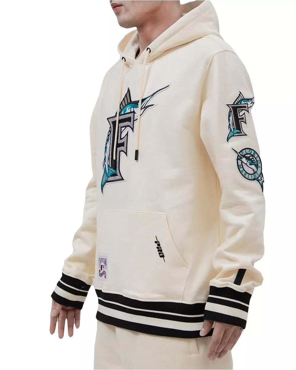 Pro Standard Men's MLB Miami Marlins Retro Classic Fleece Pullover Hoodie -Eggshell/Black - EGGSHELL/BLACK