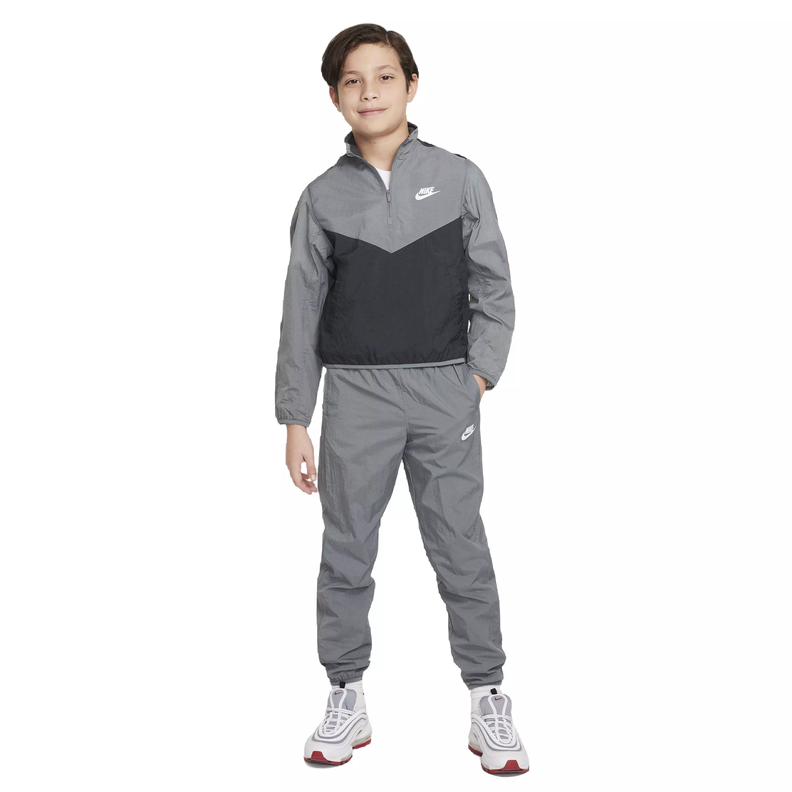 Nike Big Kids' Sportswear Woven HBR Quarter-Zip Tracksuit -Grey - GREY