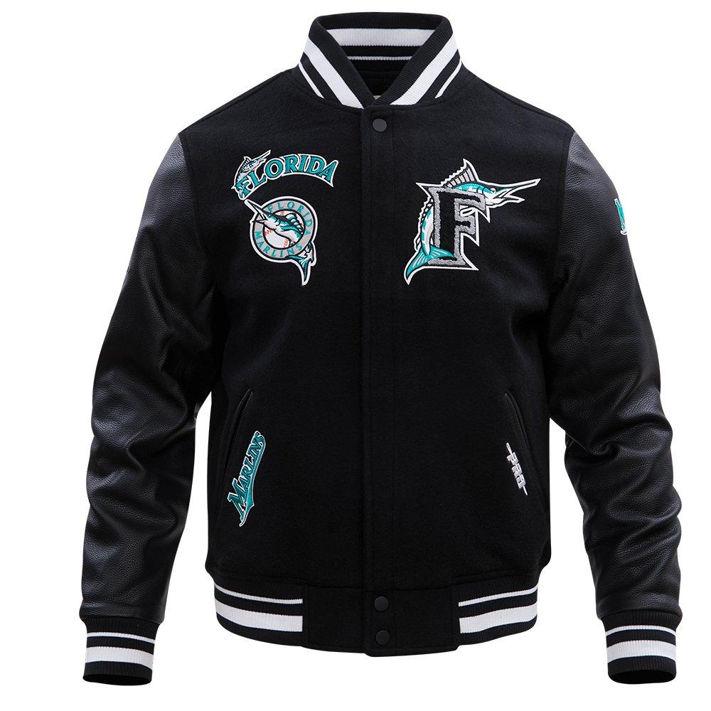 Pro Standard Men's MLB Miami Marlins Retro Classic Rib Wool Varsity Jacket -Black - BLACK Thumbnail View 1