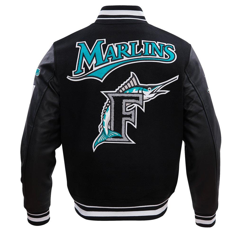 Pro Standard Men's MLB Miami Marlins Retro Classic Rib Wool Varsity Jacket - Black - BLACK Thumbnail View 2