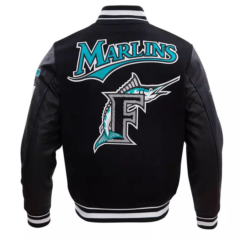 Pro Standard Men's MLB Miami Marlins Retro Classic Rib Wool Varsity Jacket - Black - BLACK