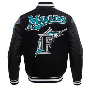 Pro Standard Men's MLB Miami Marlins Retro Classic Rib Wool Varsity Jacket -Black
