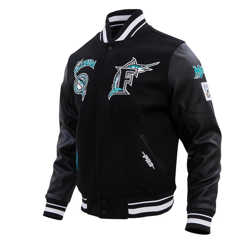 Pro Standard Men's MLB Miami Marlins Retro Classic Rib Wool Varsity Jacket - Black - BLACK Thumbnail View 3
