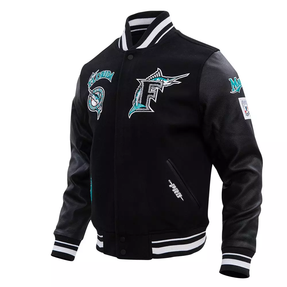 Pro Standard Men's MLB Miami Marlins Retro Classic Rib Wool Varsity Jacket -Black - BLACK