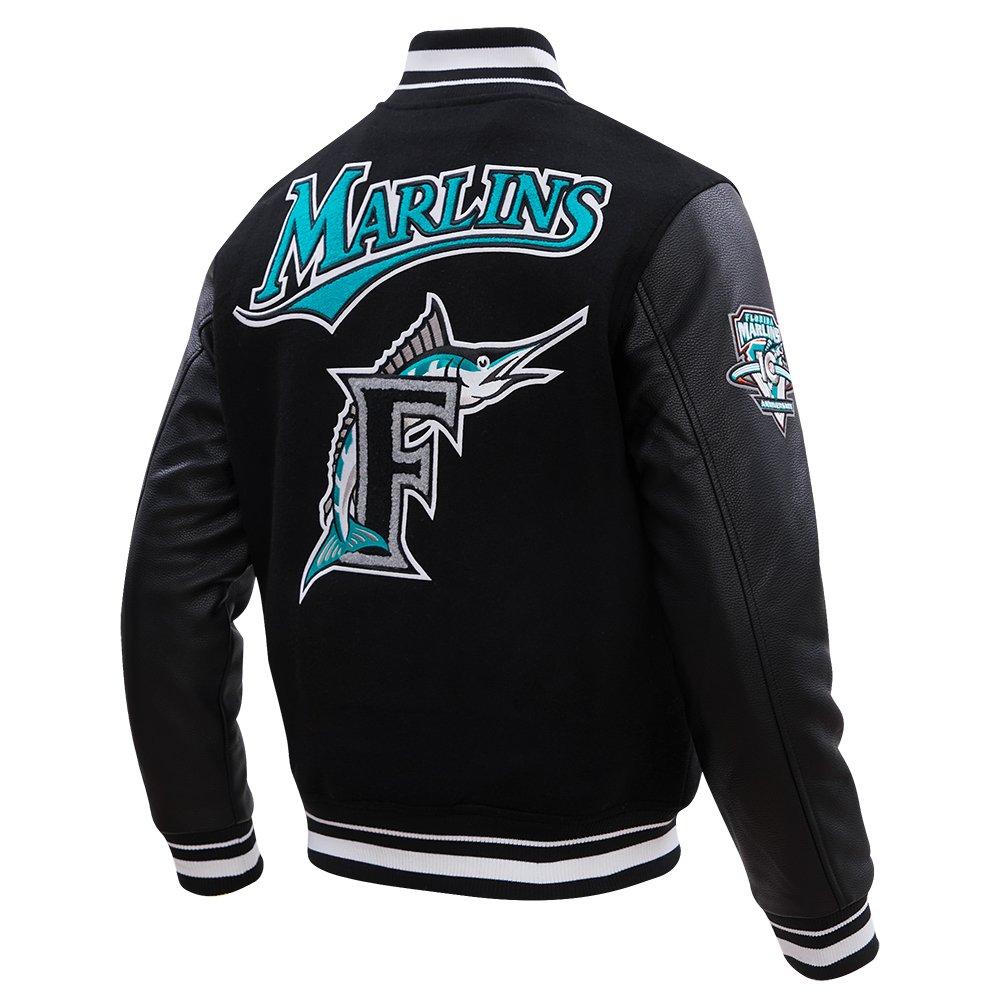 Pro Standard Men's MLB Miami Marlins Retro Classic Rib Wool Varsity Jacket - Black - BLACK Thumbnail View 4