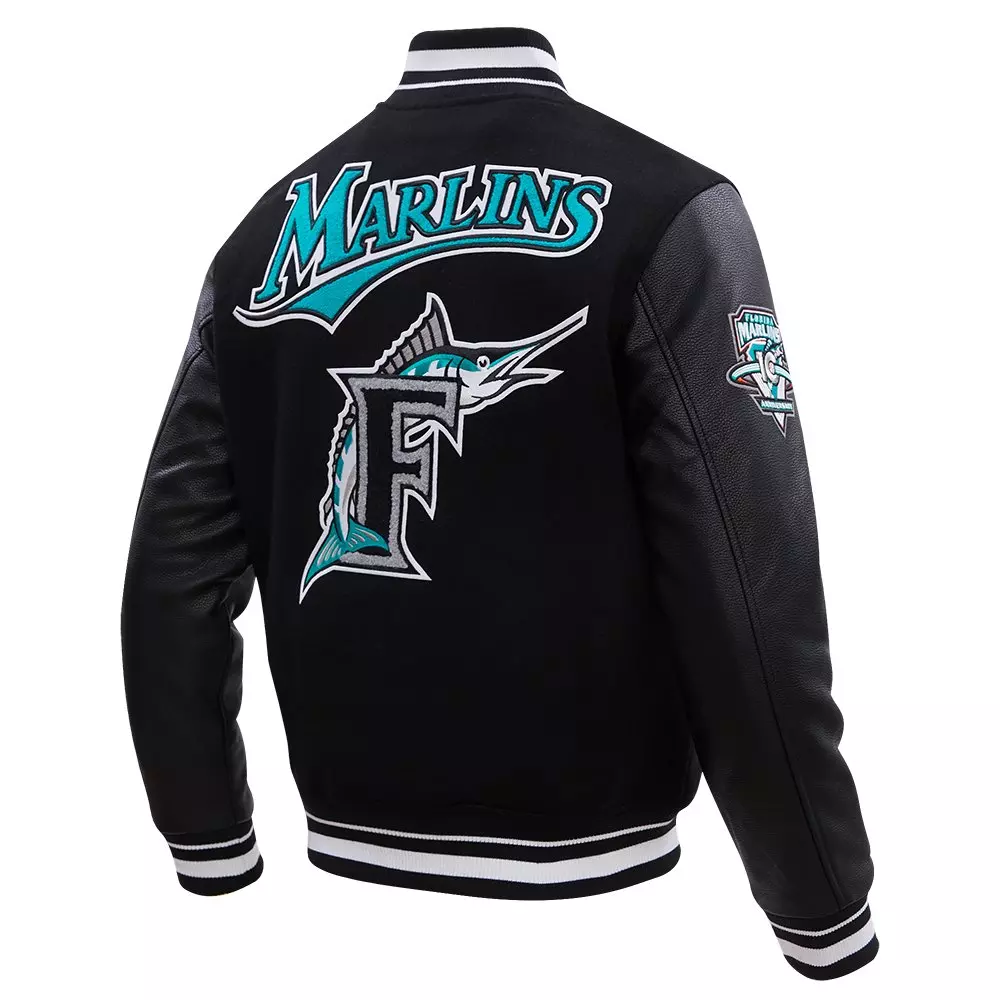 Pro Standard Men's MLB Miami Marlins Retro Classic Rib Wool Varsity Jacket - Black - BLACK