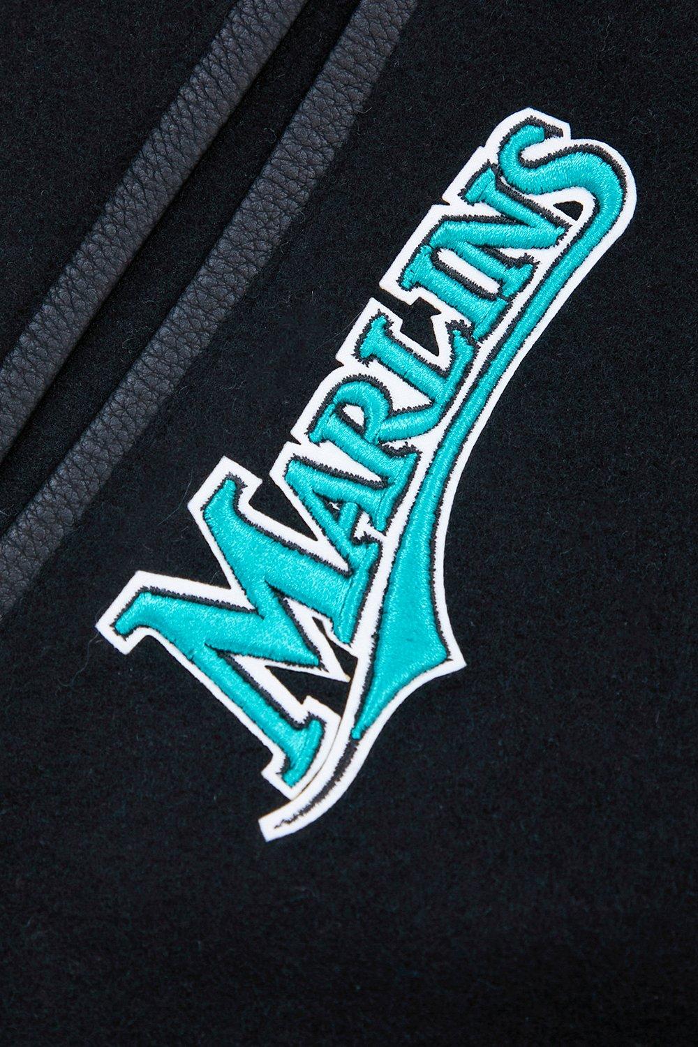 Pro Standard Men's MLB Miami Marlins Retro Classic Rib Wool Varsity Jacket - Black - BLACK Thumbnail View 6