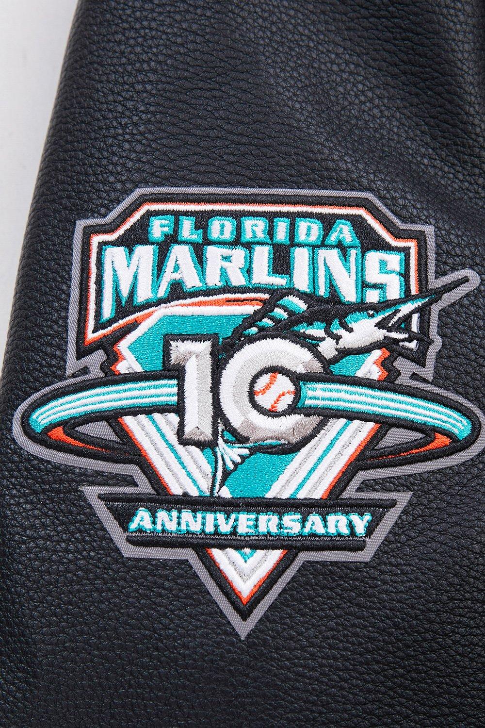 Pro Standard Men's MLB Miami Marlins Retro Classic Rib Wool Varsity Jacket - Black - BLACK Thumbnail View 10