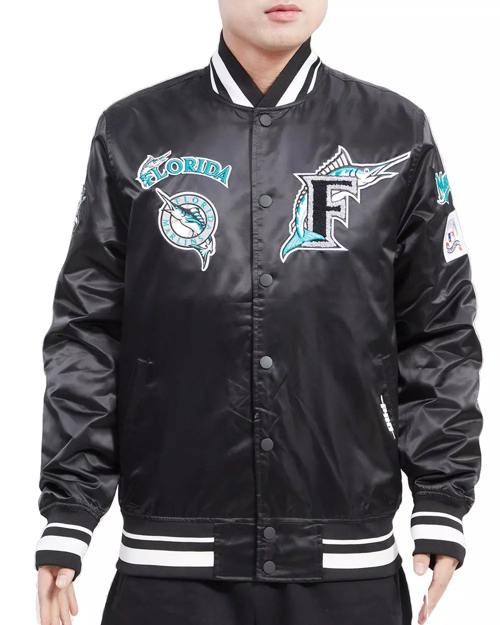 Pro Standard Men's MLB Miami Marlins Retro Classic Rib Satin Jacket -Black - BLACK