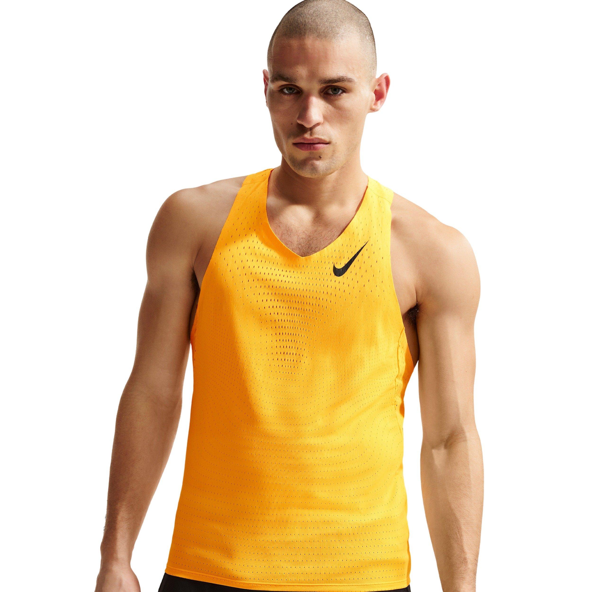 Nike Men's AeroSwift Dri-FIT ADV Running Singlet - Blue - ORANGE Thumbnail View 1
