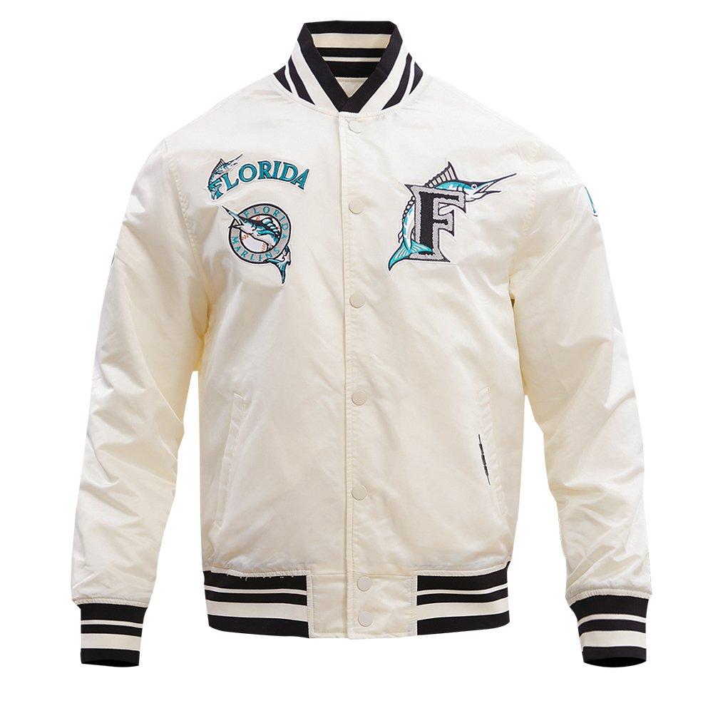 Pro Standard Men's MLB Miami Marlins Retro Classic Rib Satin Jacket - Eggshell/Black - EGGSHELL/BLACK Thumbnail View 1