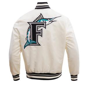 Pro Standard Men's MLB Miami Marlins Retro Classic Rib Satin Jacket -Eggshell/Black