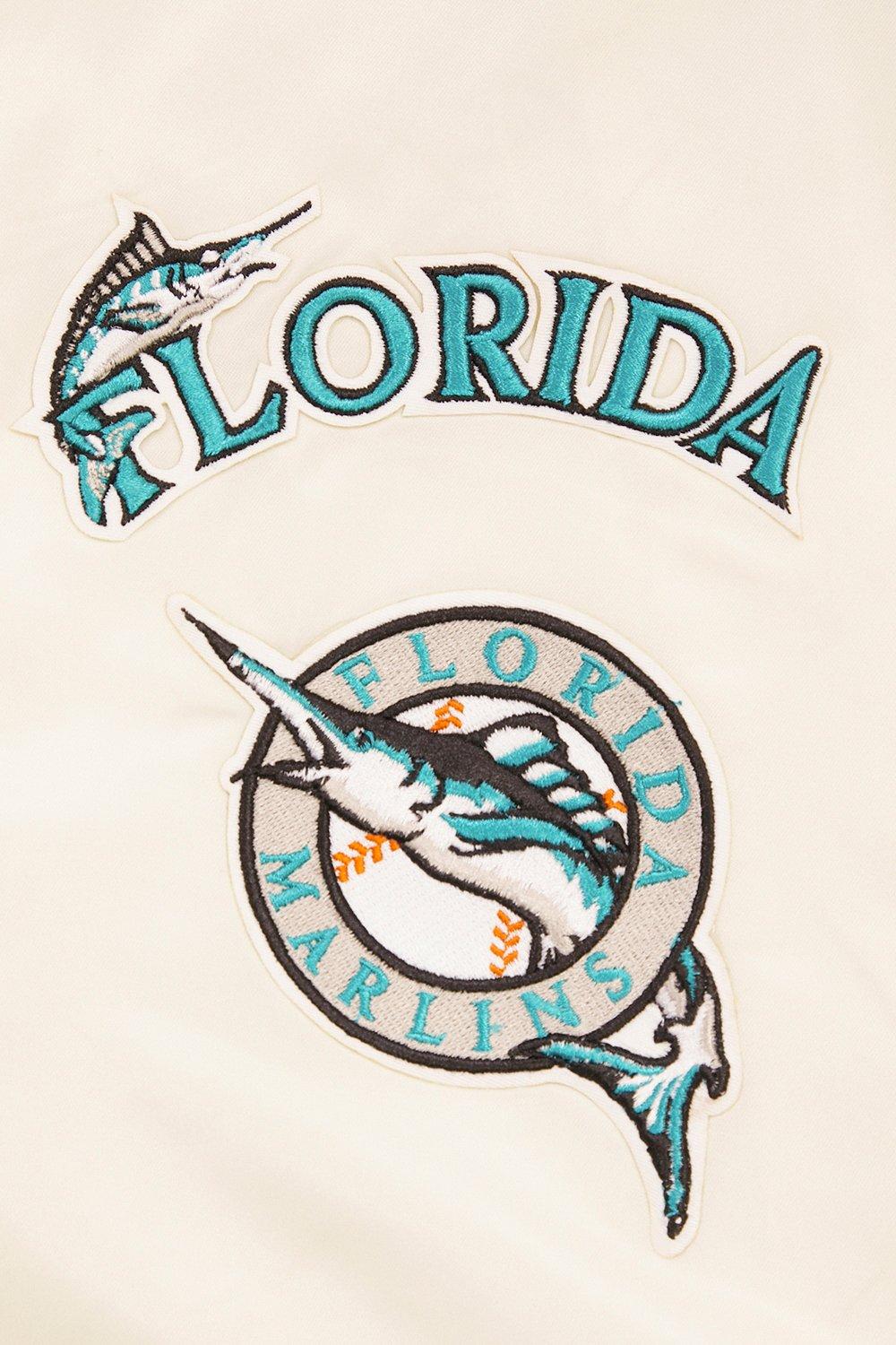 Pro Standard Men's MLB Miami Marlins Retro Classic Rib Satin Jacket -Eggshell/Black - EGGSHELL/BLACK Thumbnail View 5