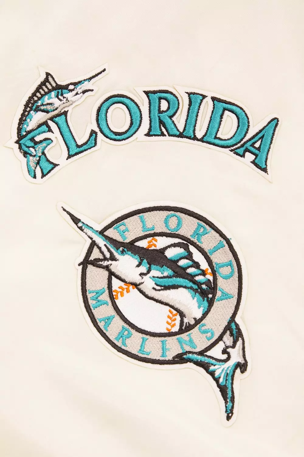 Pro Standard Men's MLB Miami Marlins Retro Classic Rib Satin Jacket -Eggshell/Black - EGGSHELL/BLACK