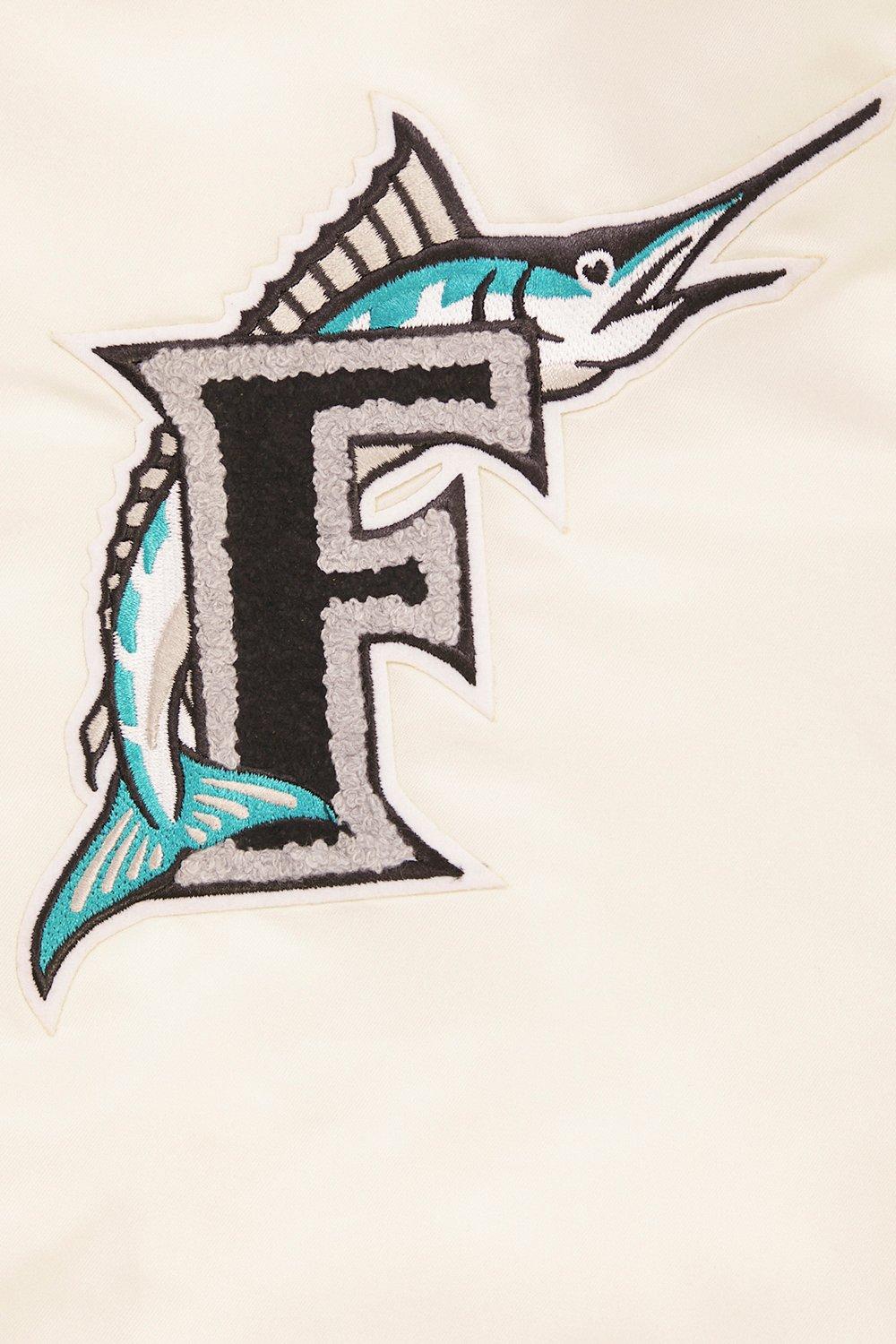 Pro Standard Men's MLB Miami Marlins Retro Classic Rib Satin Jacket - Eggshell/Black - EGGSHELL/BLACK Thumbnail View 6