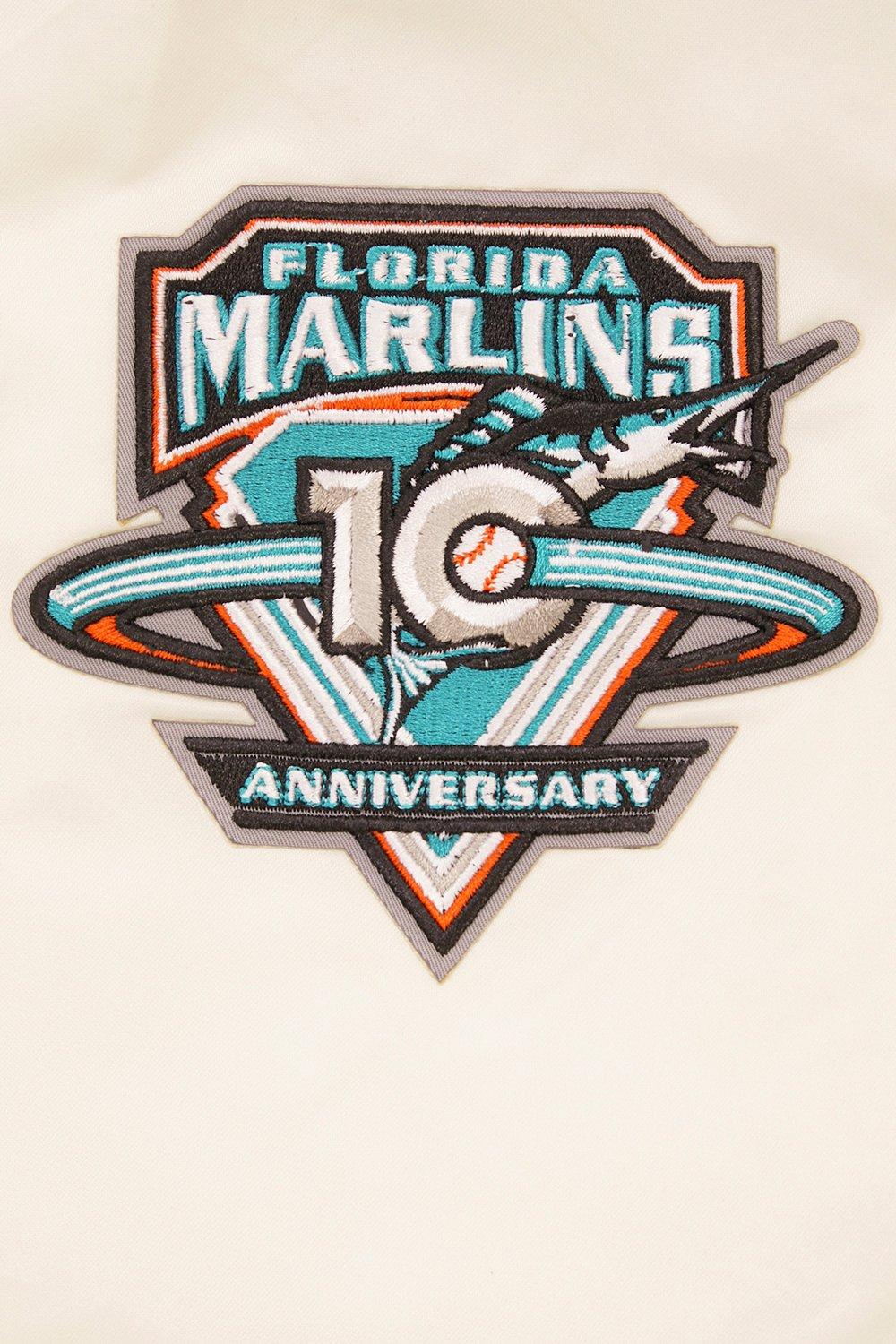 Pro Standard Men's MLB Miami Marlins Retro Classic Rib Satin Jacket -Eggshell/Black - EGGSHELL/BLACK Thumbnail View 7