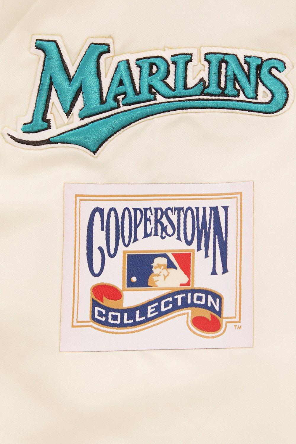 Pro Standard Men's MLB Miami Marlins Retro Classic Rib Satin Jacket - Eggshell/Black - EGGSHELL/BLACK Thumbnail View 8