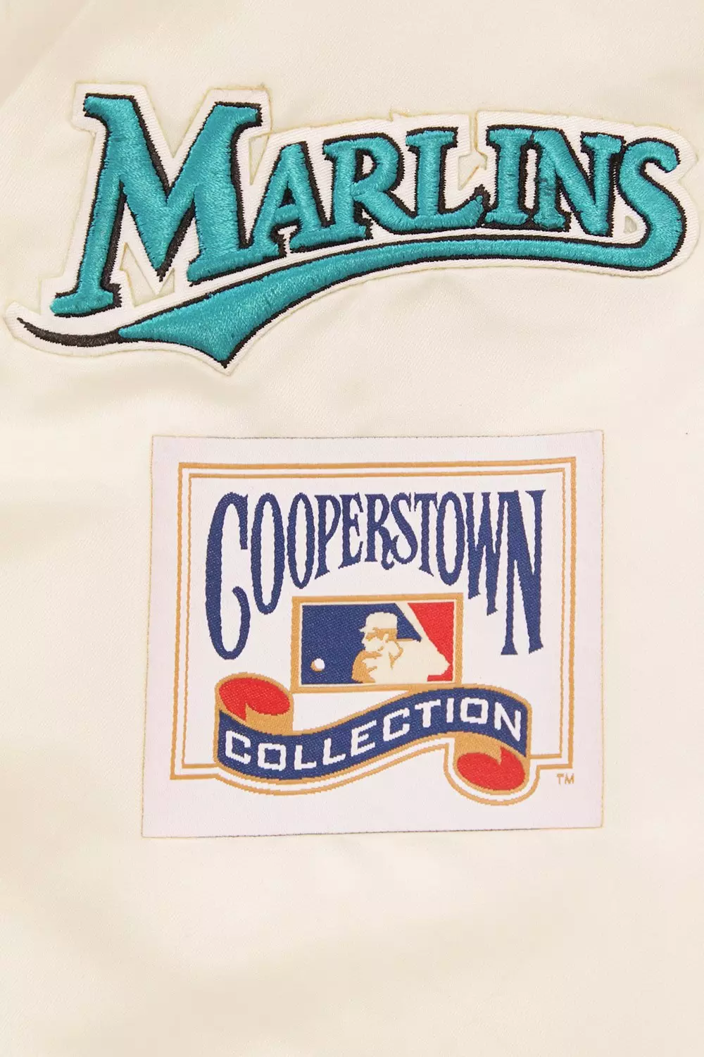 Pro Standard Men's MLB Miami Marlins Retro Classic Rib Satin Jacket - Eggshell/Black - EGGSHELL/BLACK