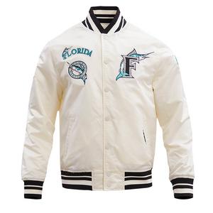 Pro Standard Men's MLB Miami Marlins Retro Classic Rib Satin Jacket -Eggshell/Black