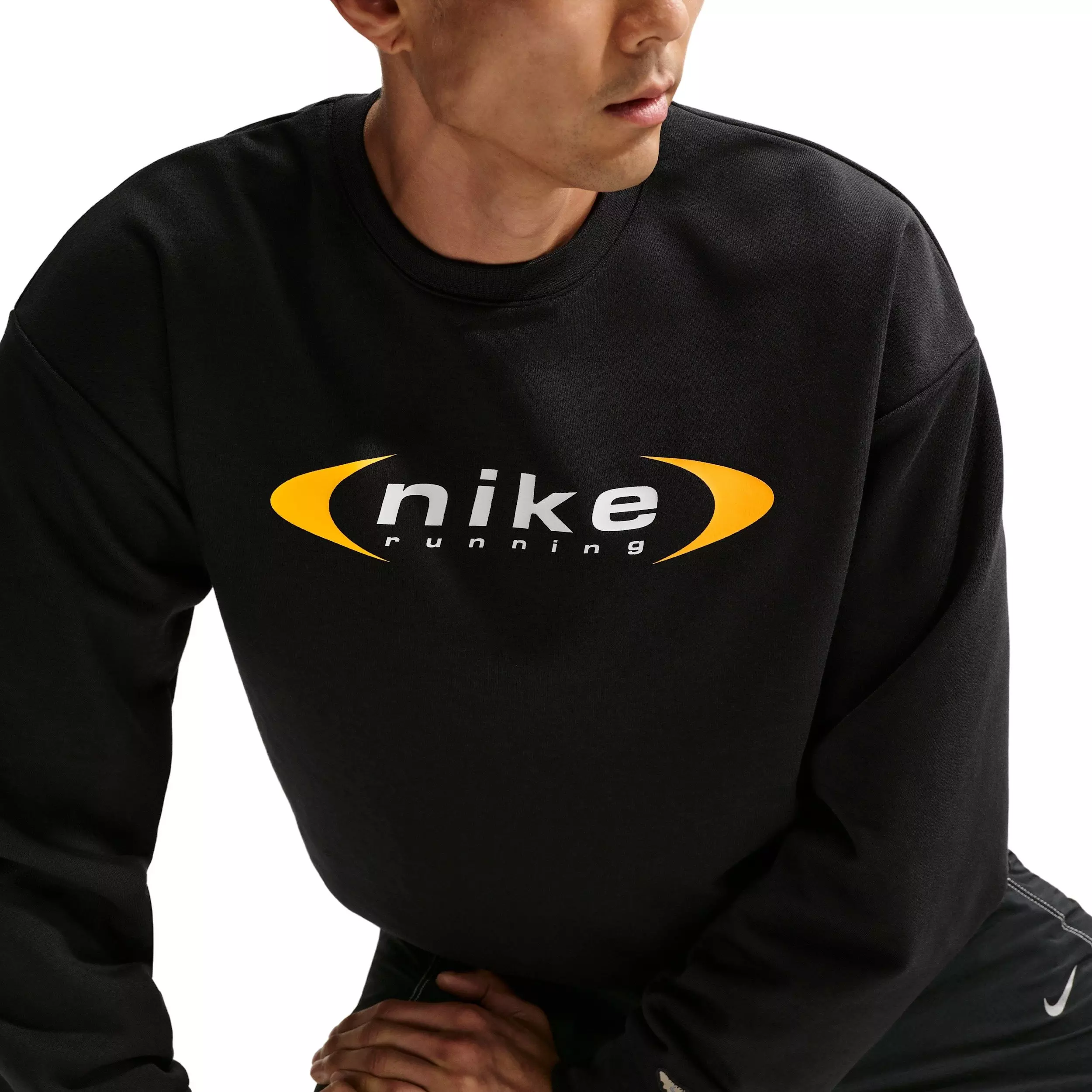 Nike Men's Retro Dri-FIT Crew-Neck Running Sweatshirt -Black - BLACK