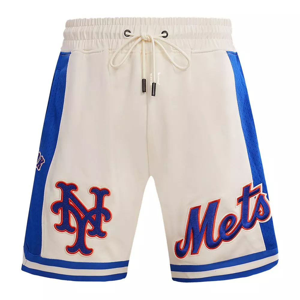 Pro Standard Men's MLB New York Mets Retro Classic Double-Knit 2.0 Shorts -Eggshell/Royal - EGGSHELL/ROYAL BLUE