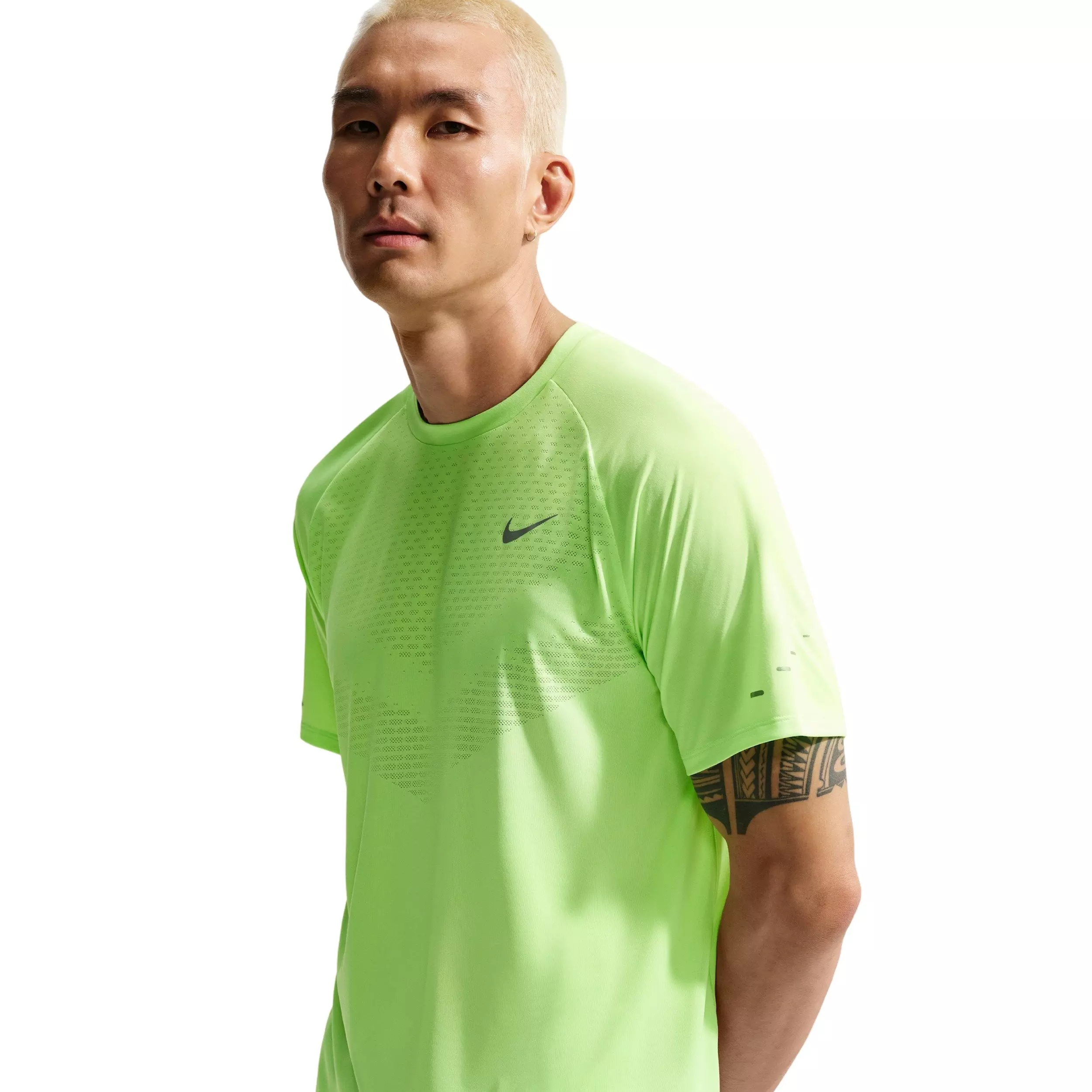 Nike Men's Stride Dri-FIT ADV Short-Sleeve Running Swoosh Logo Top - LIME GREEN