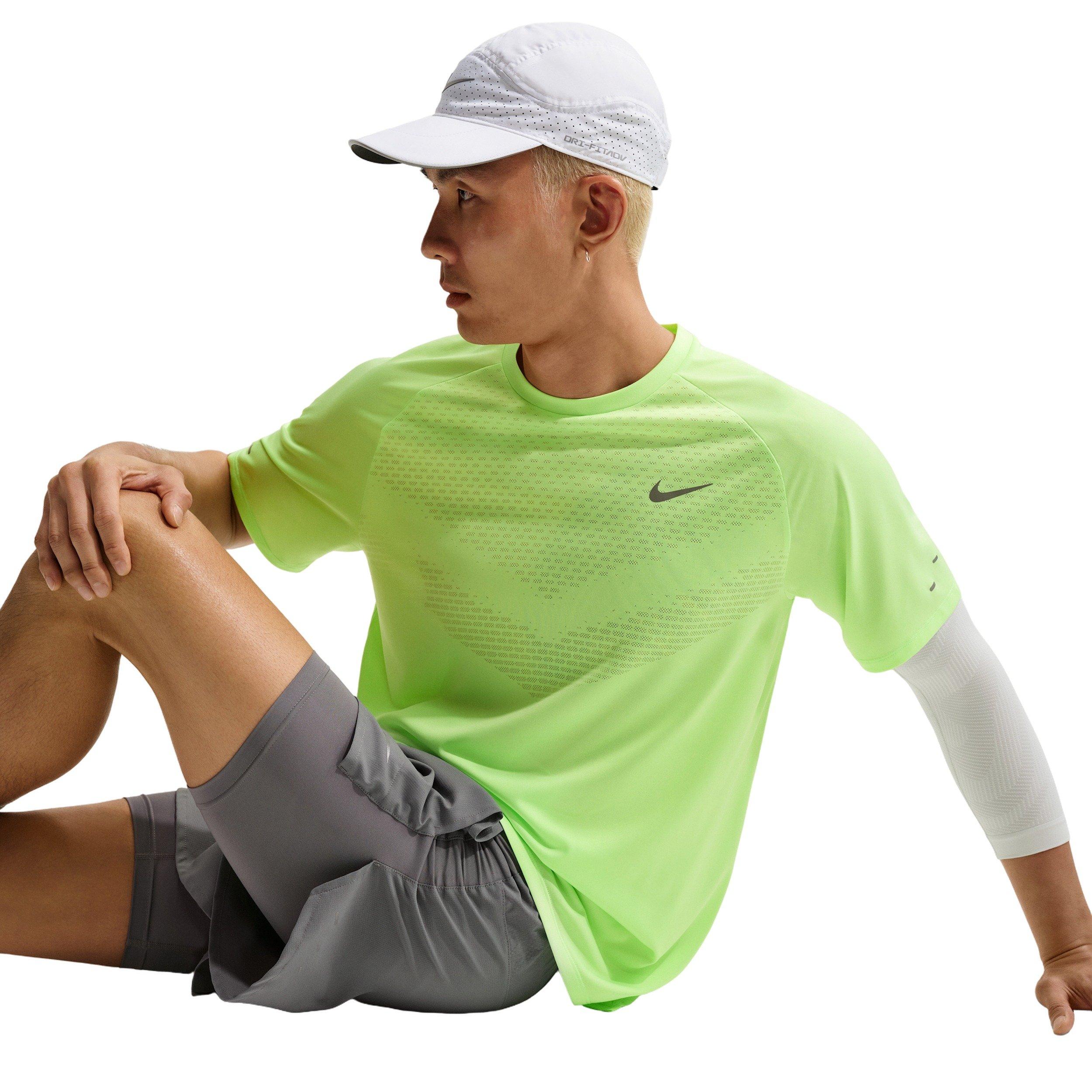 Nike Men's Stride Dri-FIT ADV Short-Sleeve Running Swoosh Logo Top - LIME GREEN Thumbnail View 3