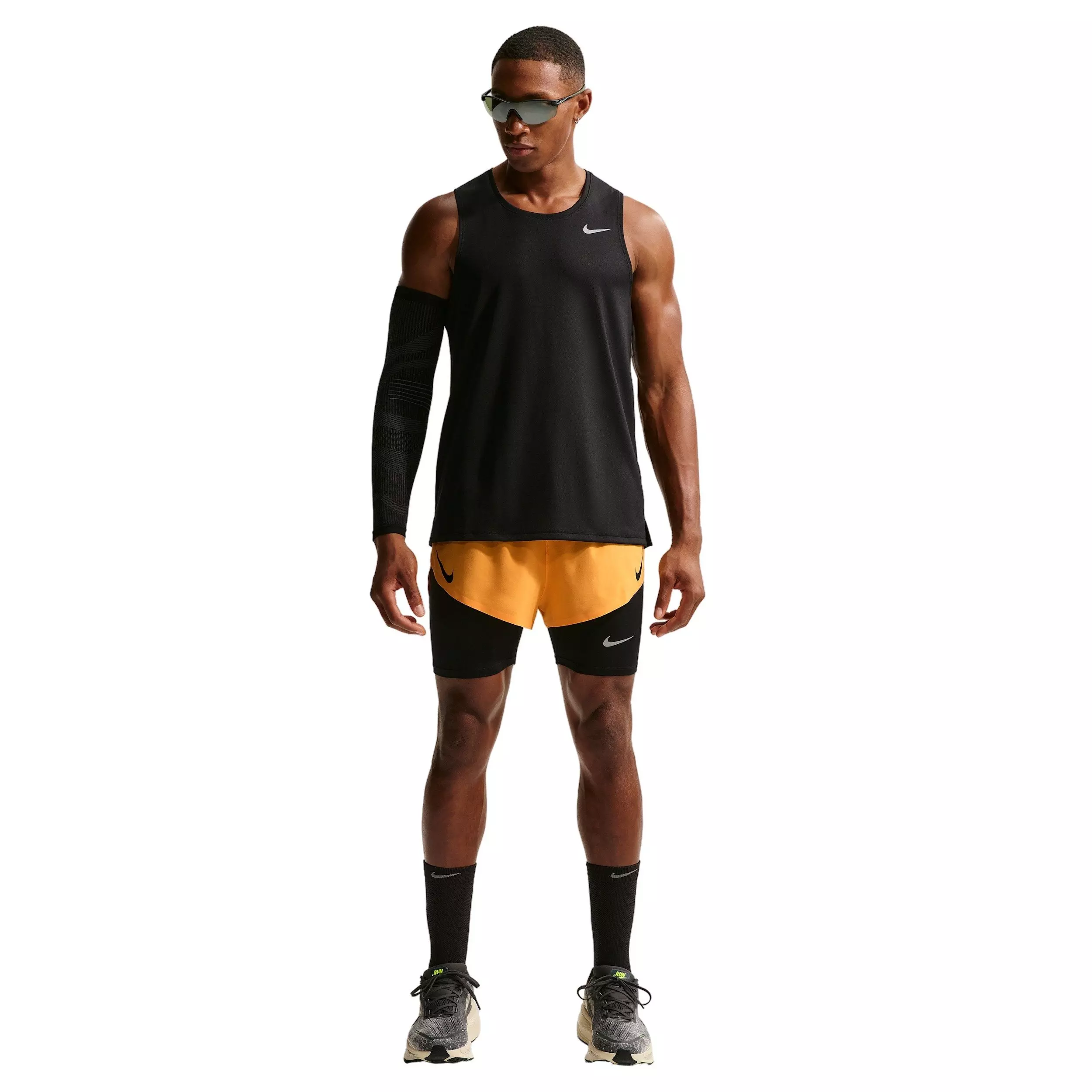 Nike Men's AeroSwift Dri-FIT ADV 2" Brief-Lined Running Shorts - Orange/Black - ORANGE/BLACK