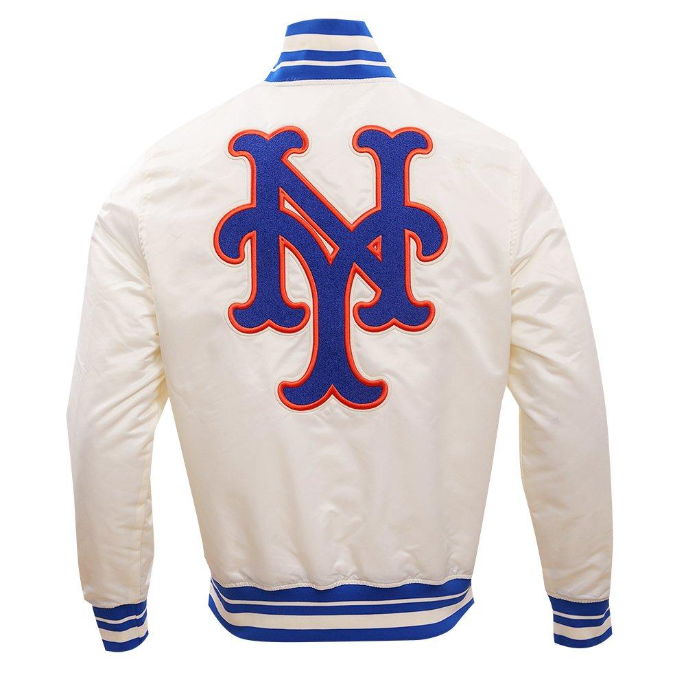 Pro Standard Men's MLB New York Mets Retro Classic Rib Satin Jacket -Eggshell/Blue - EGGSHELL/BLUE Thumbnail View 2