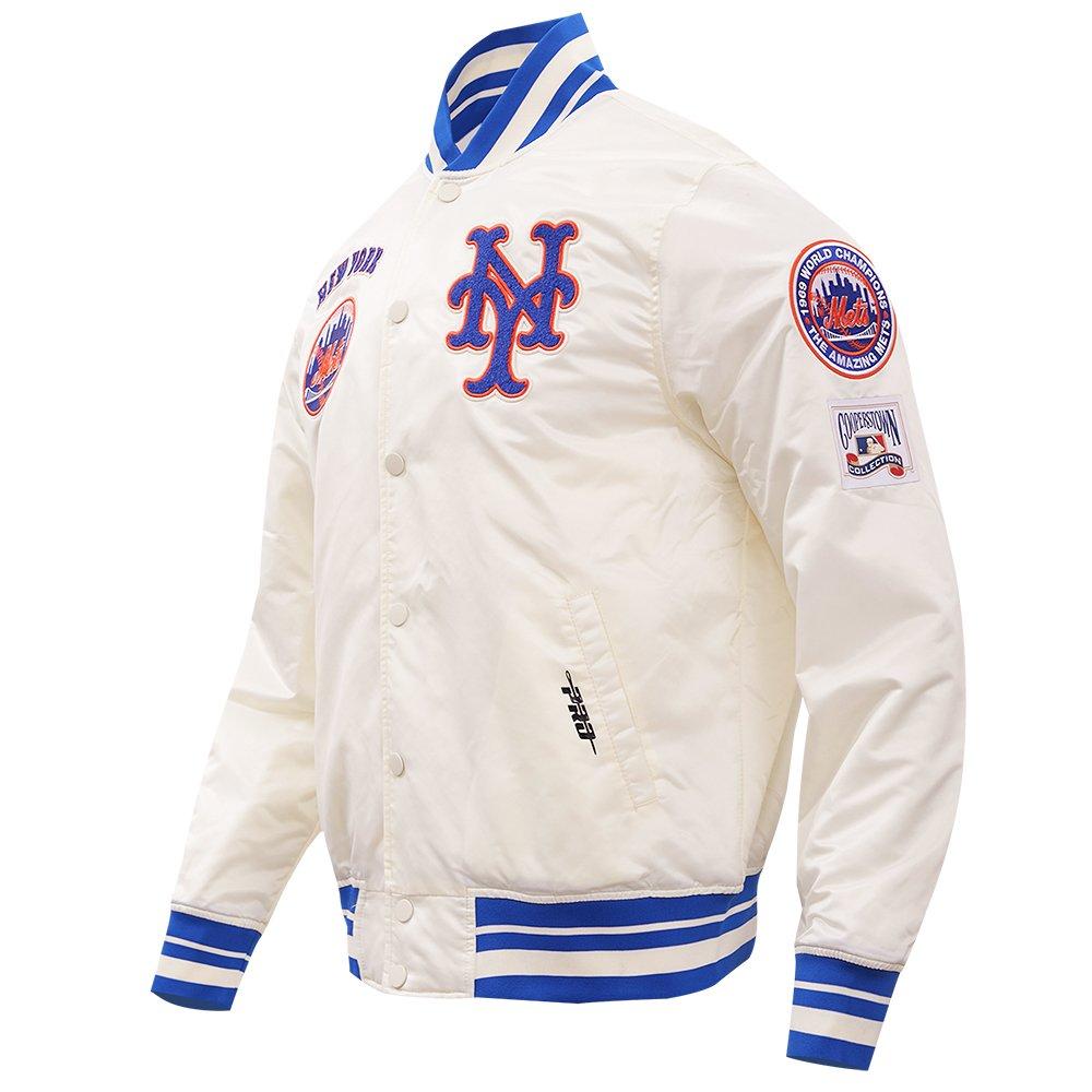 Pro Standard Men's MLB New York Mets Retro Classic Rib Satin Jacket -Eggshell/Blue - EGGSHELL/BLUE Thumbnail View 3