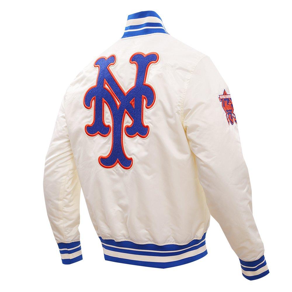 Pro Standard Men's MLB New York Mets Retro Classic Rib Satin Jacket - Eggshell/Blue - EGGSHELL/BLUE Thumbnail View 4