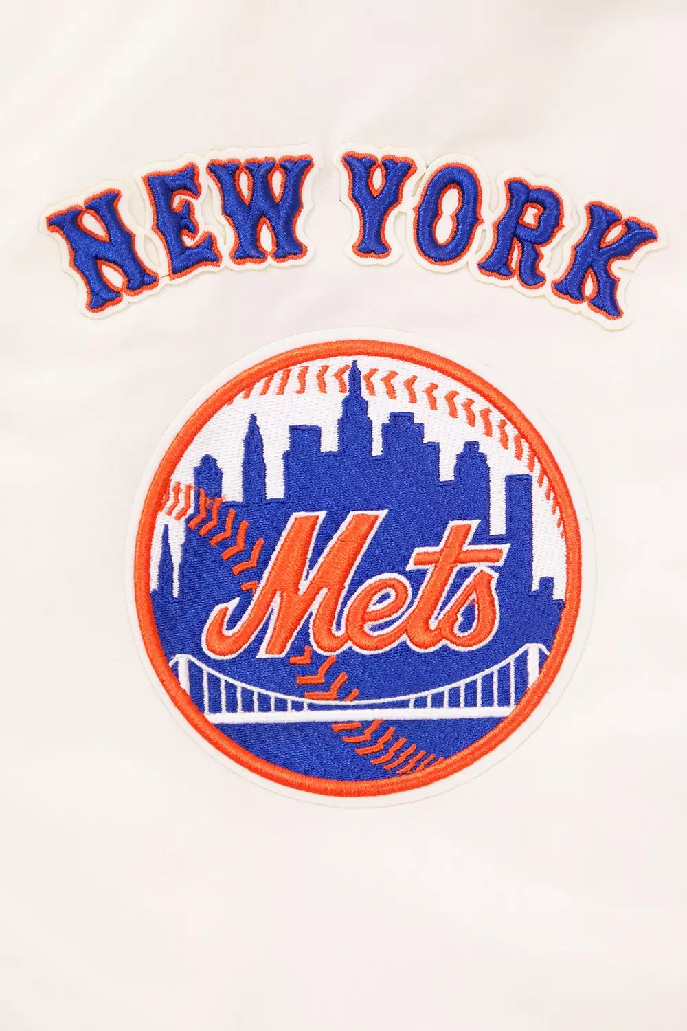 Pro Standard Men's MLB New York Mets Retro Classic Rib Satin Jacket -Eggshell/Blue - EGGSHELL/BLUE