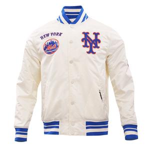 Pro Standard Men's MLB New York Mets Retro Classic Rib Satin Jacket -Eggshell/Blue