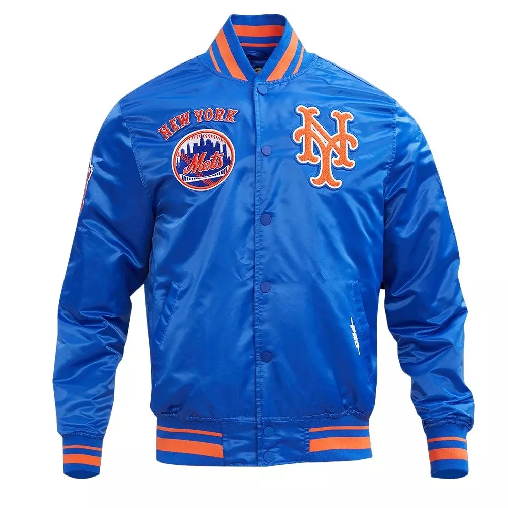 Pro Standard Men's MLB New York Mets Retro Classic Rib Satin Jacket -Royal/Orange - ROYAL/ORANGE