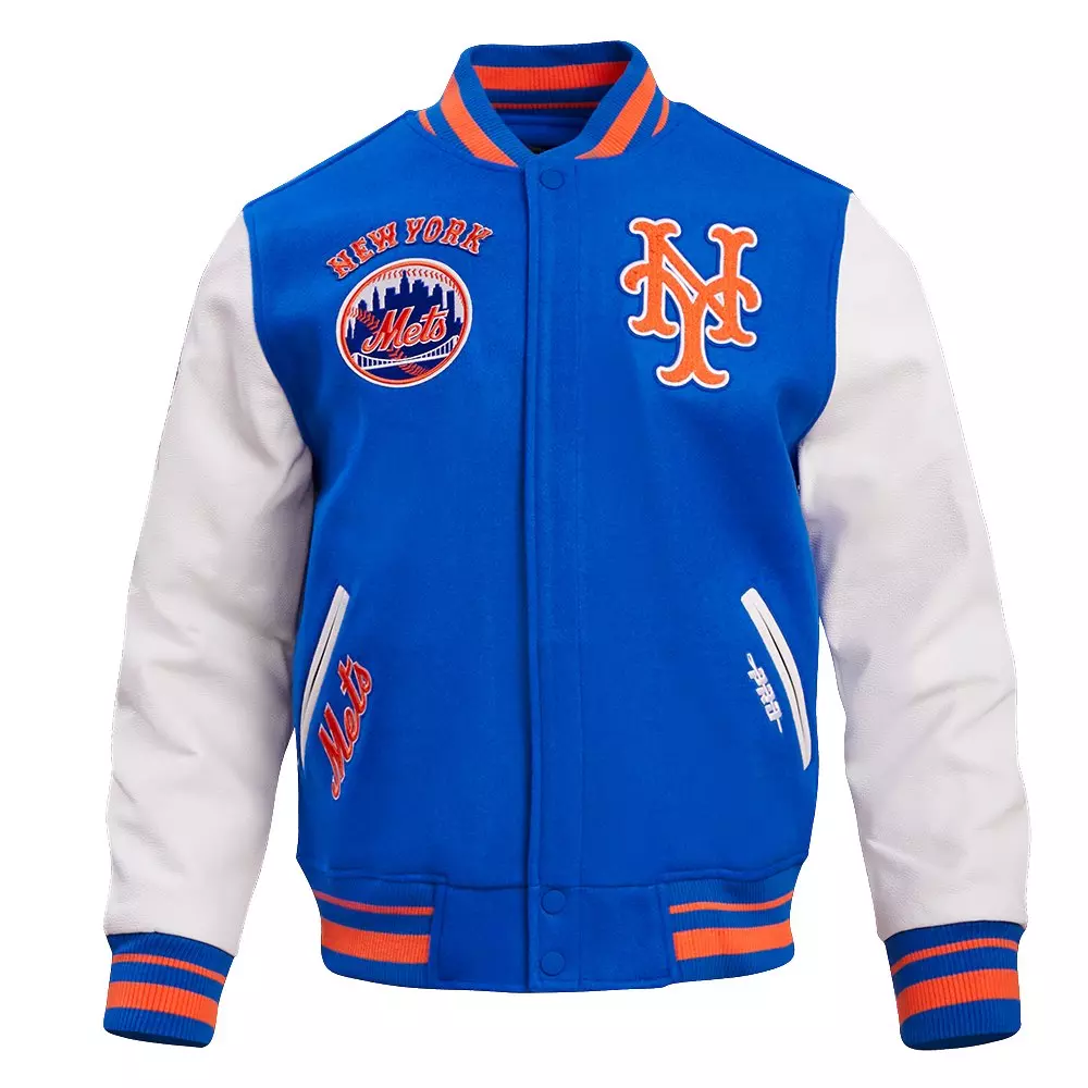 Pro Standard Men's MLB New York Mets Retro Classic Rib Wool Varsity Jacket -Royal/Orange - ROYAL/ORANGE