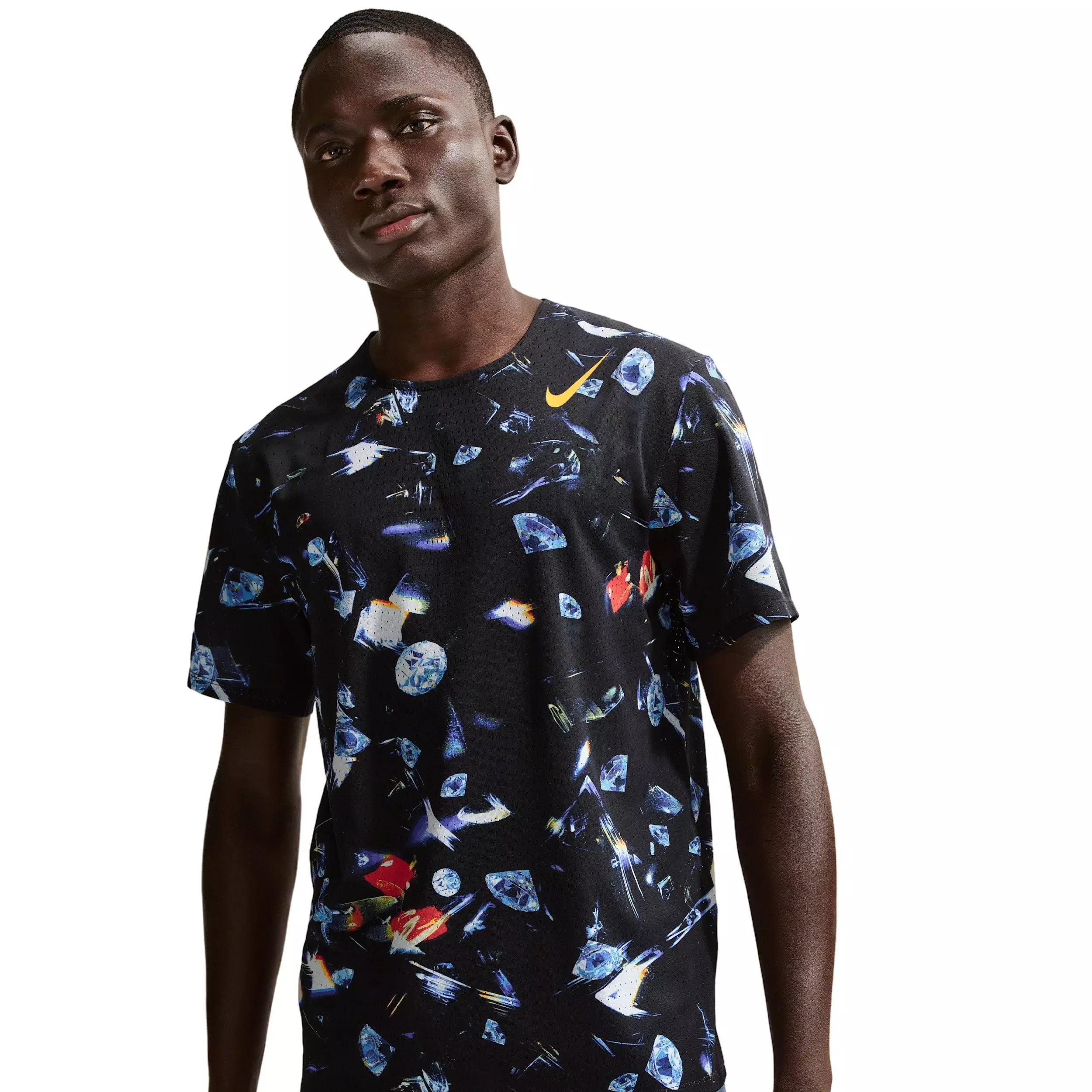 Nike Men's AeroSwift Dri-FIT AOP Short-Sleeve Top - Black - BLACK