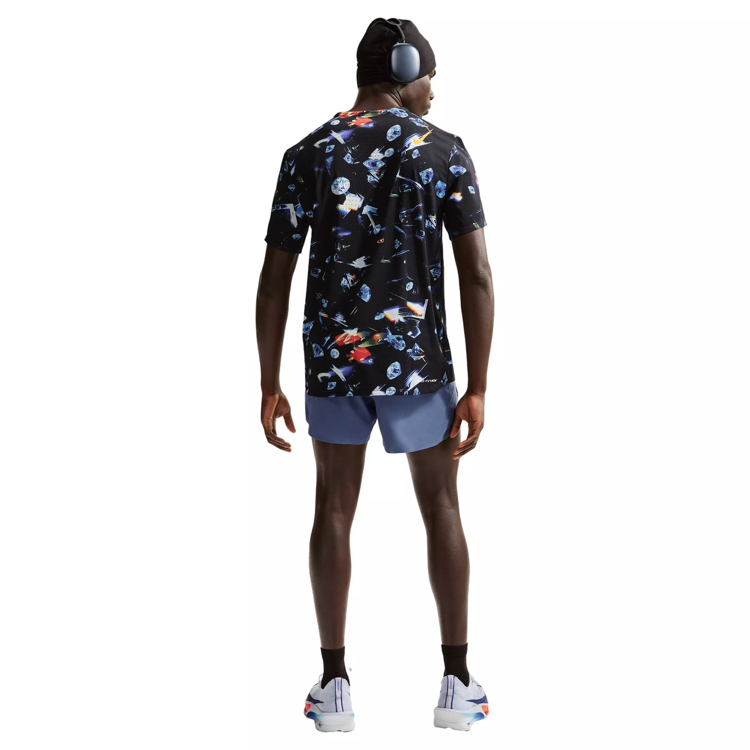 Nike Men's AeroSwift Dri-FIT AOP Short-Sleeve Top - Black - BLACK