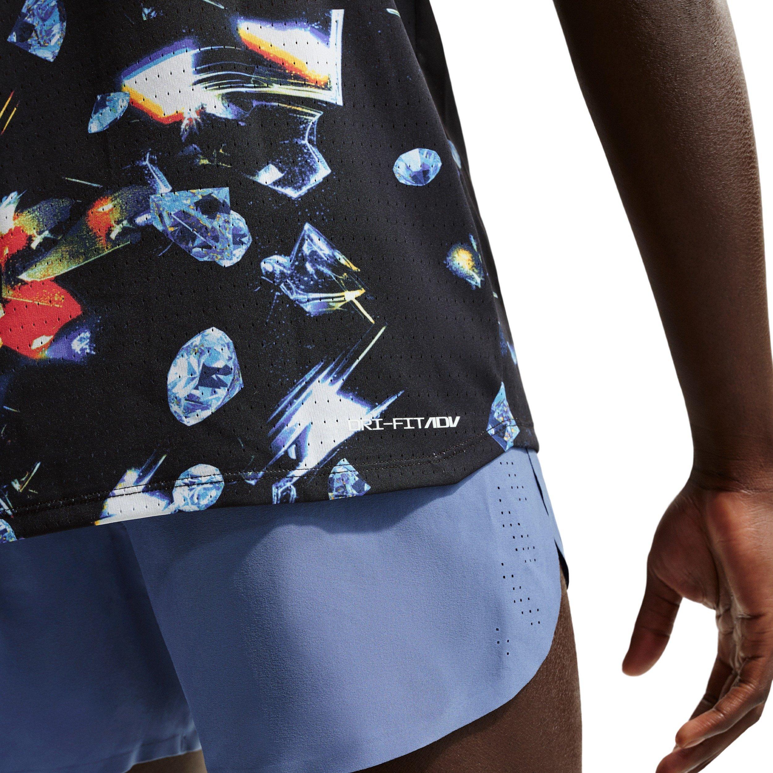 Nike Men's AeroSwift Dri-FIT AOP Short-Sleeve Top -Black - BLACK Thumbnail View 6