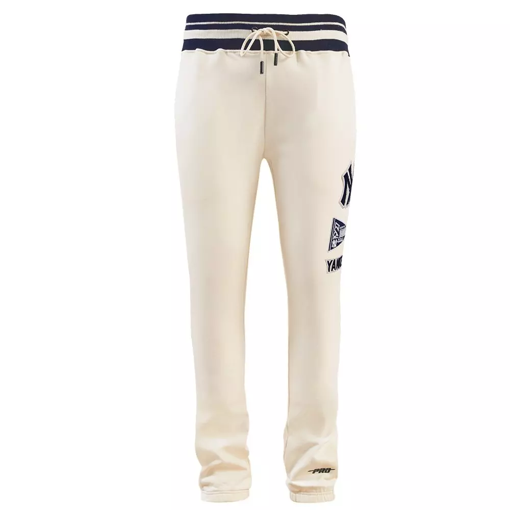 Pro Standard Men's MLB New York Yankees Retro Classic Fleece Sweatpants -Eggshell/Navy - EGGSHELL/NAVY