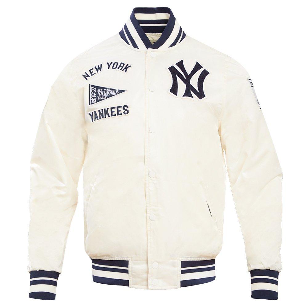 Pro Standard Men's MLB New York Yankees Retro Classic Rib Satin Jacket -Eggshell/Navy - EGGSHELL/NAVY Thumbnail View 1