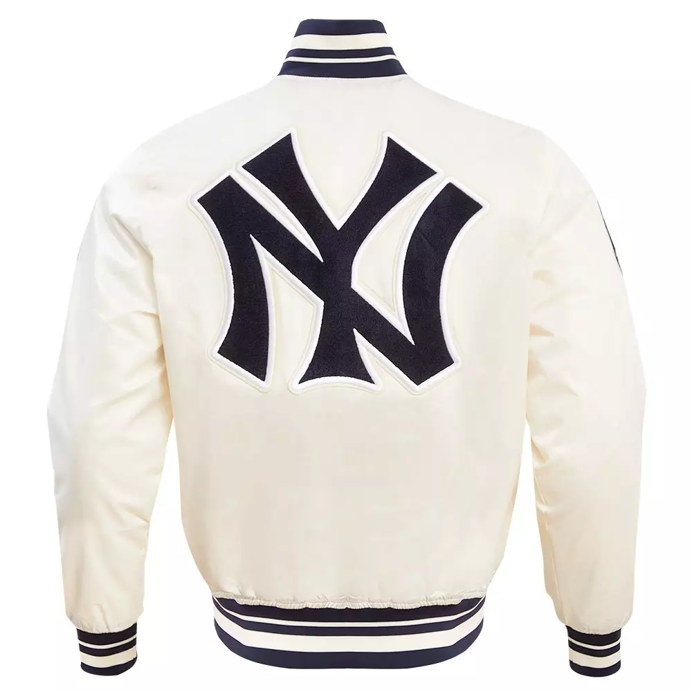 Pro Standard Men's MLB New York Yankees Retro Classic Rib Satin Jacket - Eggshell/Navy - EGGSHELL/NAVY