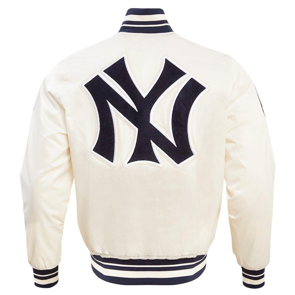 Pro Standard Men's MLB New York Yankees Retro Classic Rib Satin Jacket -Eggshell/Navy - EGGSHELL/NAVY Thumbnail View 2