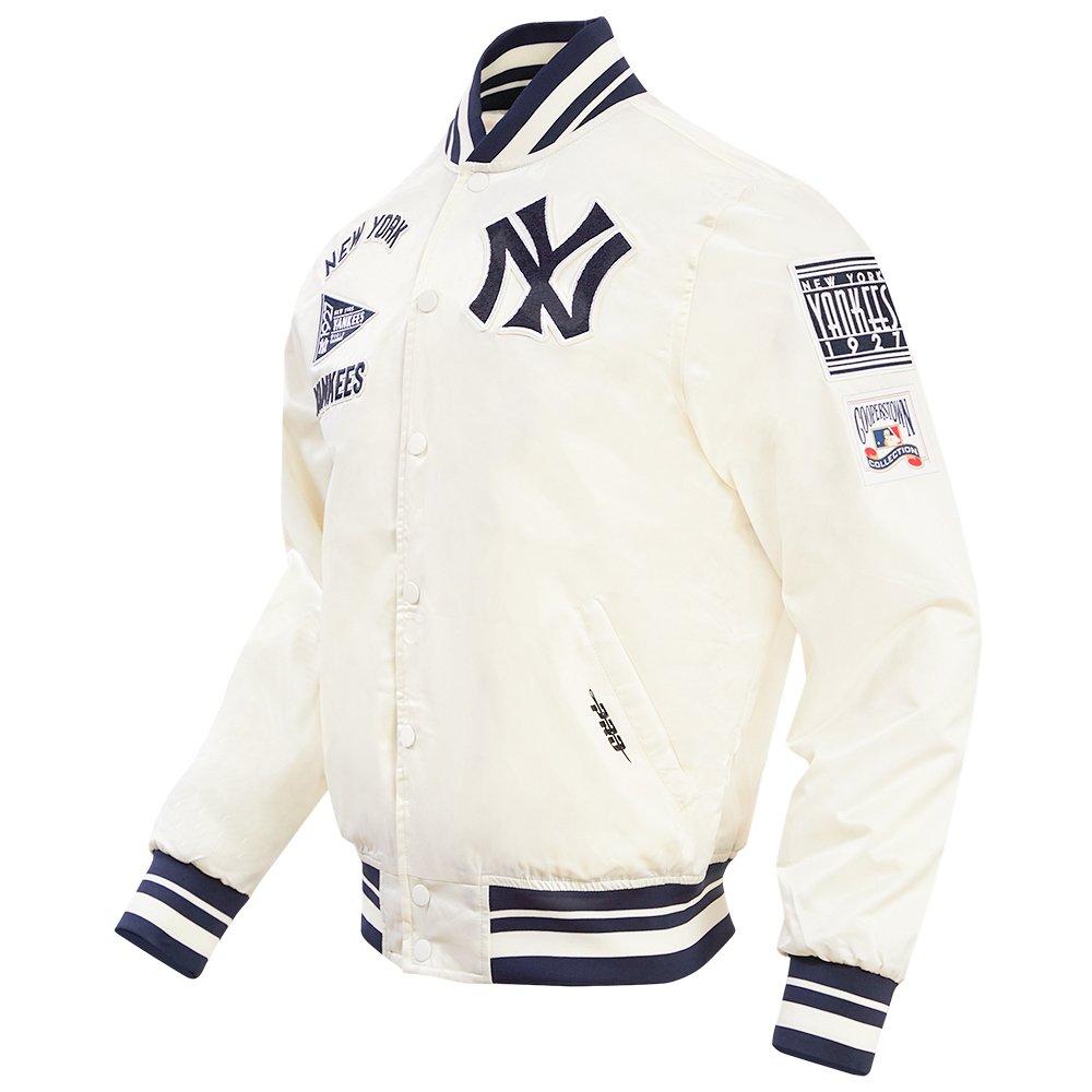 Pro Standard Men's MLB New York Yankees Retro Classic Rib Satin Jacket -Eggshell/Navy - EGGSHELL/NAVY Thumbnail View 3