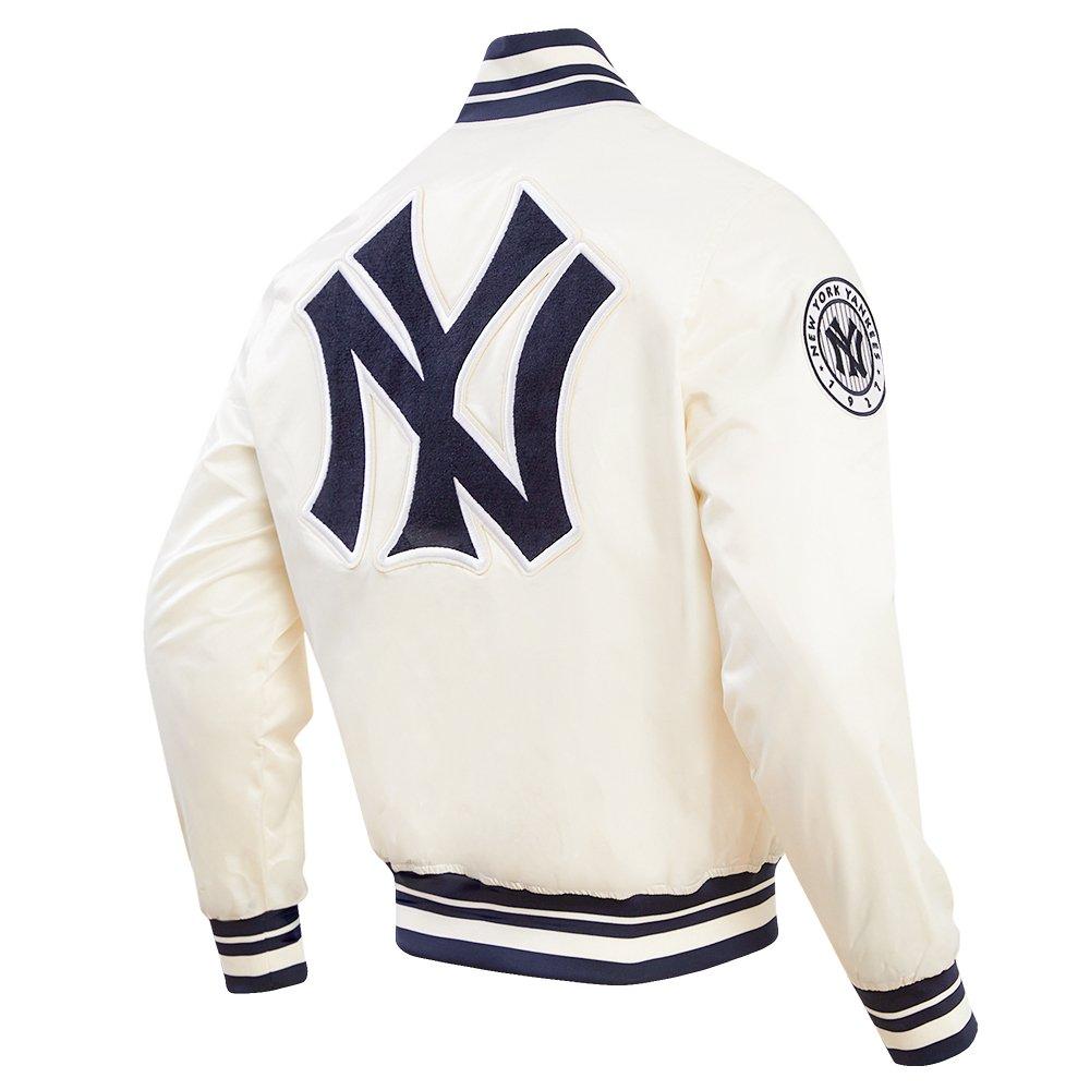 Pro Standard Men's MLB New York Yankees Retro Classic Rib Satin Jacket -Eggshell/Navy - EGGSHELL/NAVY Thumbnail View 4