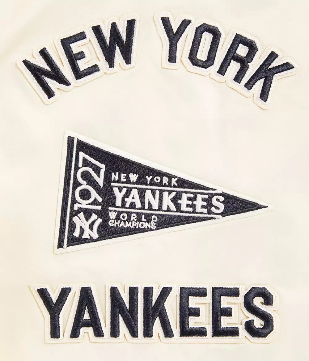 Pro Standard Men's MLB New York Yankees Retro Classic Rib Satin Jacket - Eggshell/Navy - EGGSHELL/NAVY